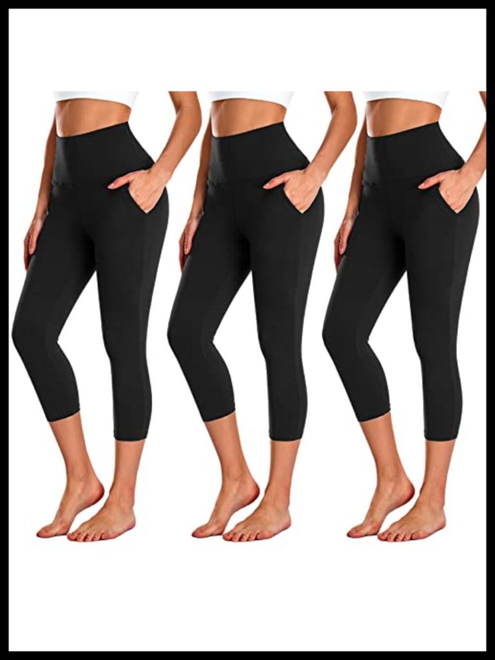 High Waisted Capri Leggings with Pockets - 92% Polyester 8% Spandex